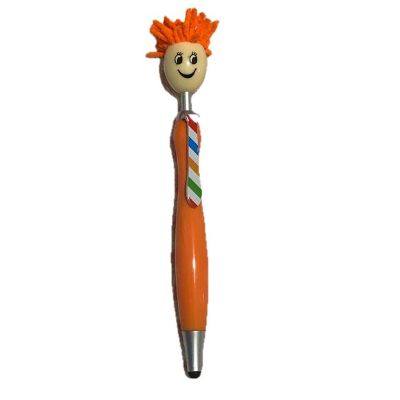 2/$10 Mop Head Orange Plastic Ballpoint Pen Stylus Screen Cleaner Smiling Face - Picture 1 of 5